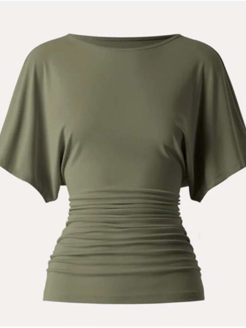 OGL Top Size M Sandwashed Effortless Boatneck Batwing Sleeve Green Ruched